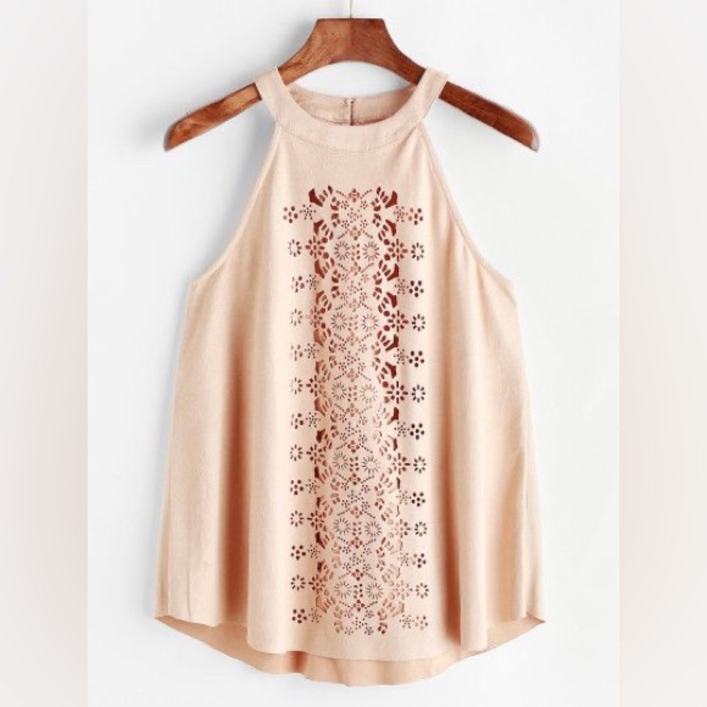 Andree Faux Suede Sleeveless Halter Top with Button Neck Size Women’s La…